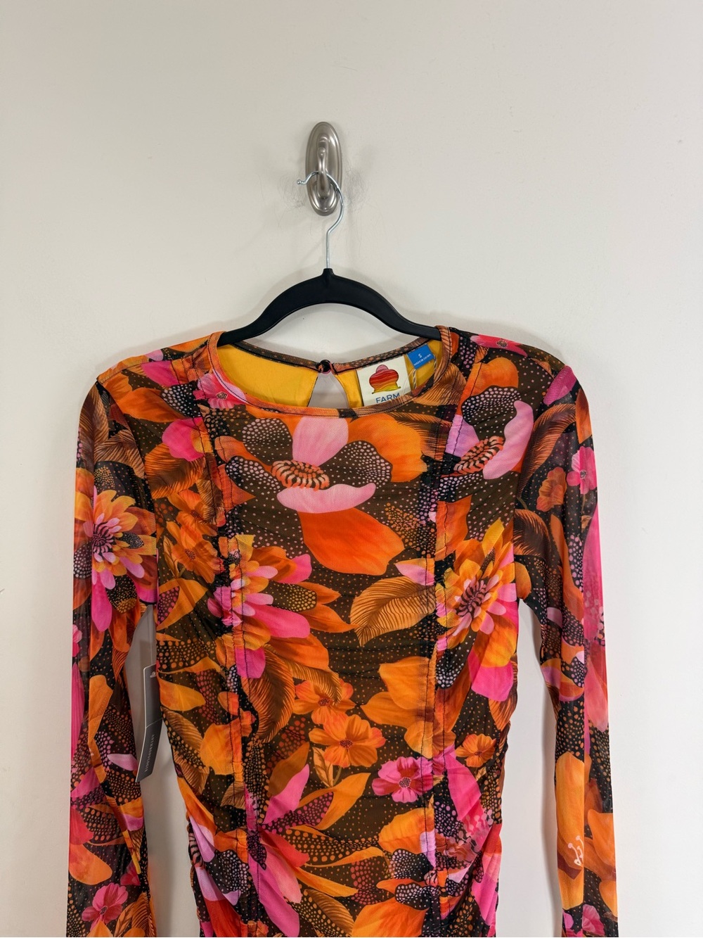 Farm Rio x Anthropologie Long Sleeve Ruched Midi Dress Size S Floral Print NWT - Picture 4 of 15